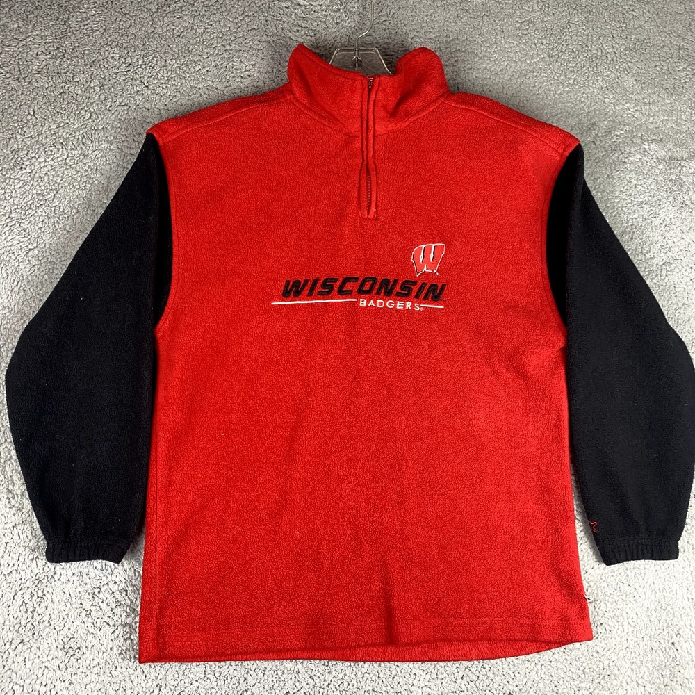 VINTAGE Wisconsin Badgers Sweater Mens M Red 1/4 Zip Starter‎ Fleece College Y2K